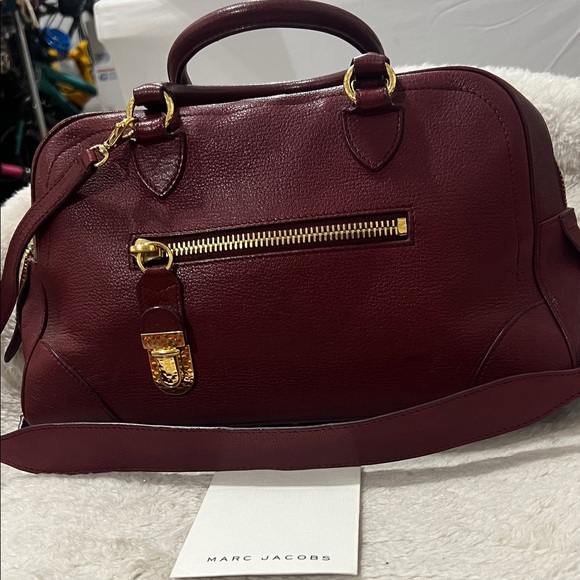 Marc Jacobs Burgundy Leather Satchel with Gold Accents